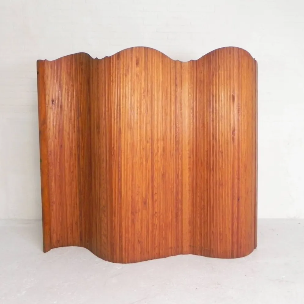 Séparateur de pièce S.N.S.A. avec lattes de pin style Baumann, années 1950