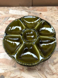 Série 6 anciennes assiettes à huîtres gien céramique verte vintage