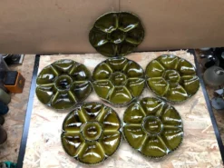 Série 6 anciennes assiettes à huîtres gien céramique verte vintage