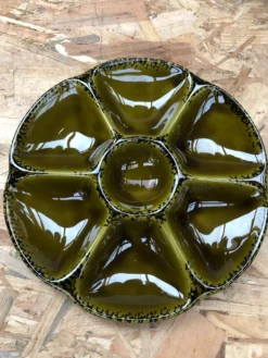Série 6 anciennes assiettes à huîtres gien céramique verte vintage