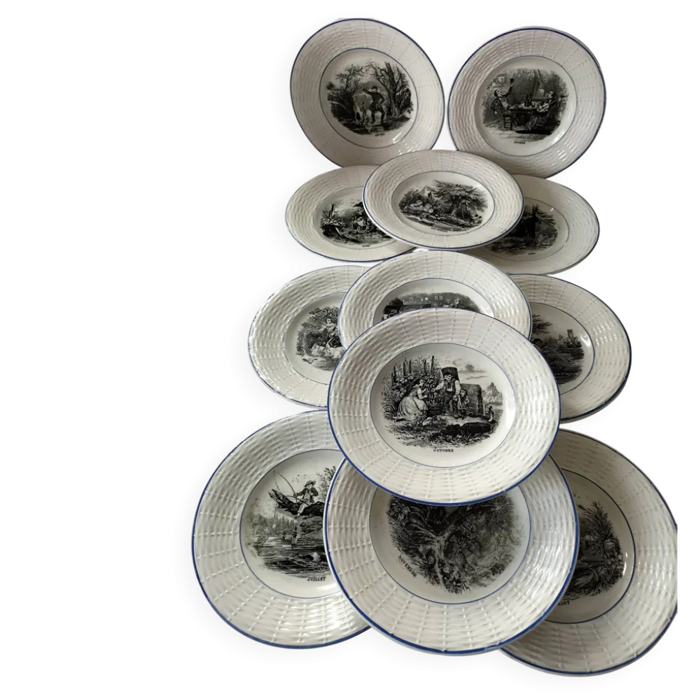 Série complète 12 assiettes Digoin Sarreguemines – Les 12 mois (1900-1920)
