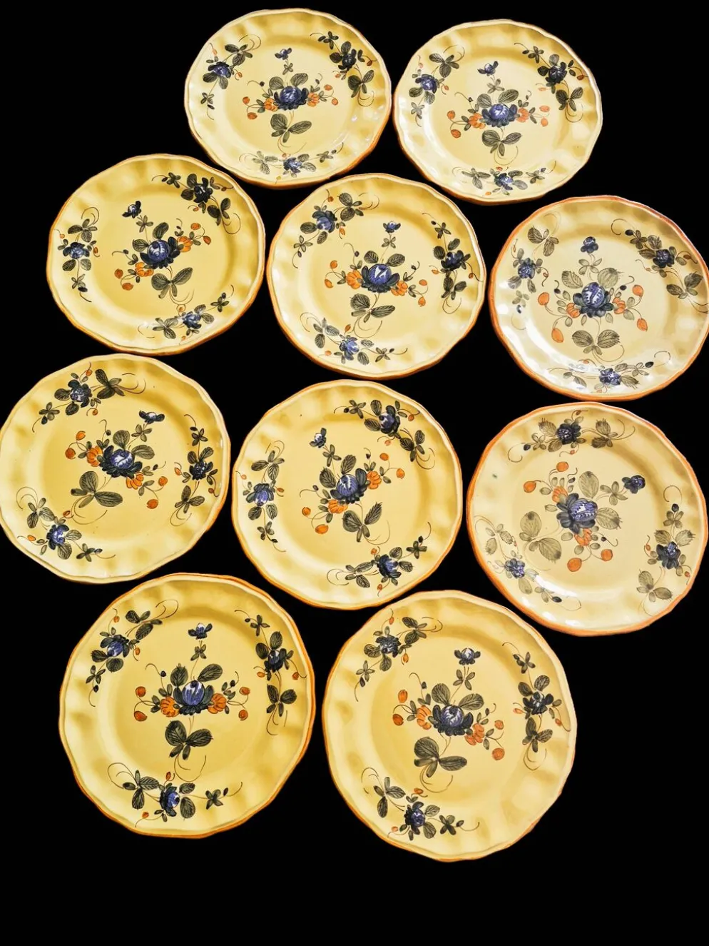 Série de 10 assiettes à dessert vintage Martres-Tolosane Décor Rose Bleue