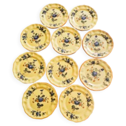 Série de 10 assiettes à dessert vintage Martres-Tolosane Décor Rose Bleue
