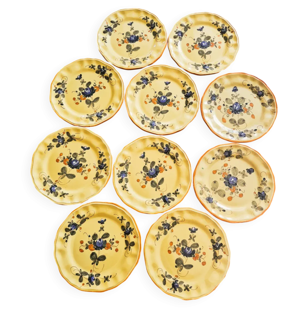 Série de 10 assiettes à dessert vintage Martres-Tolosane Décor Rose Bleue