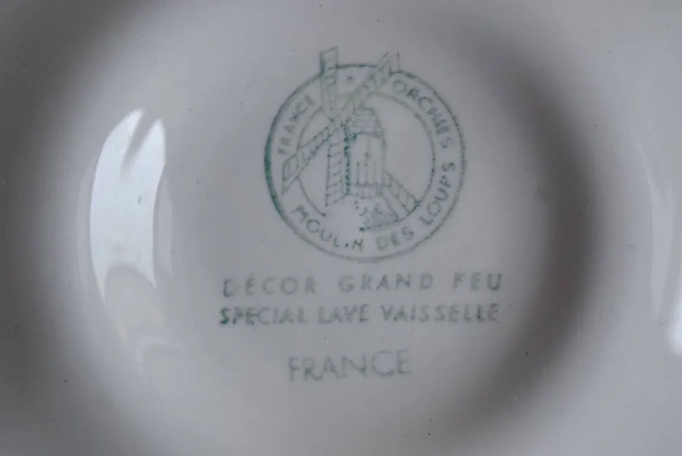 Série de 6 assiettes à huîtres vintage Moulin-des-Loups - Orchies - Décor Grand Feu