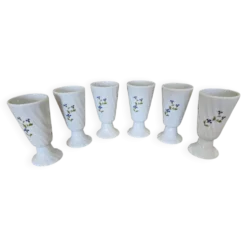 Série de 6 Chopes à Mazagran Vintage Porcelaine MP Tours Bleuets