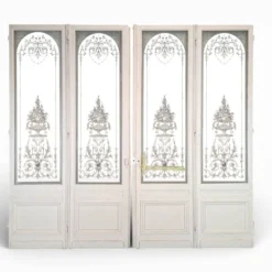Série de 4 portes en verre gravé début XX ème
