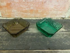 Série De 7 Ramequins Bols Anciens ARCOROC Verre Moulé Fumé & Vert
