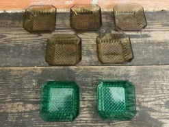 Série De 7 Ramequins Bols Anciens ARCOROC Verre Moulé Fumé & Vert
