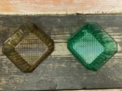 Série De 7 Ramequins Bols Anciens ARCOROC Verre Moulé Fumé & Vert