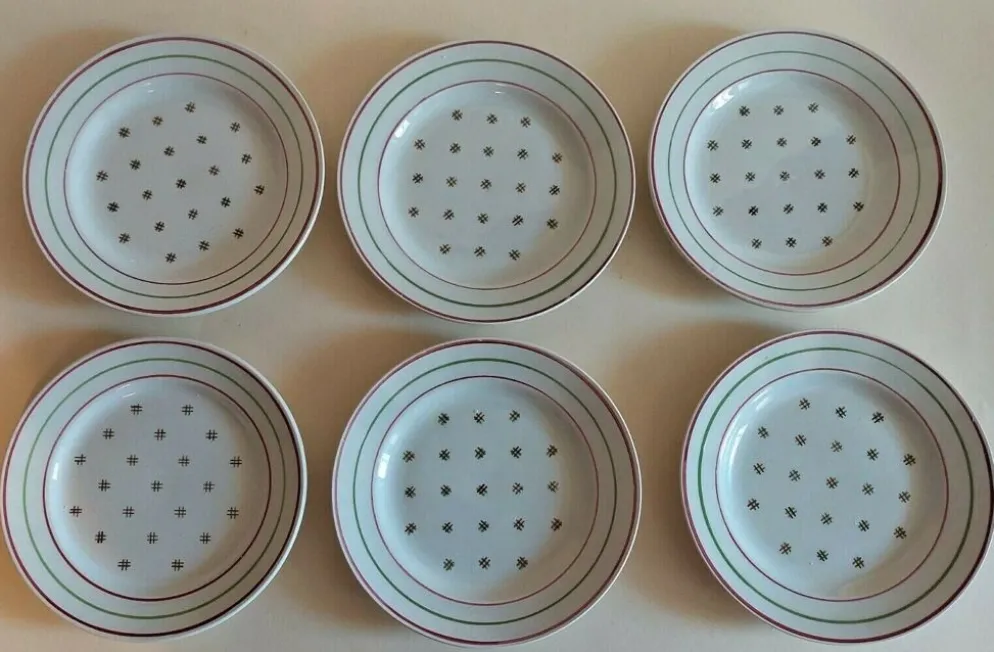 Série de six assiettes à dessert faïence Lunéville KG