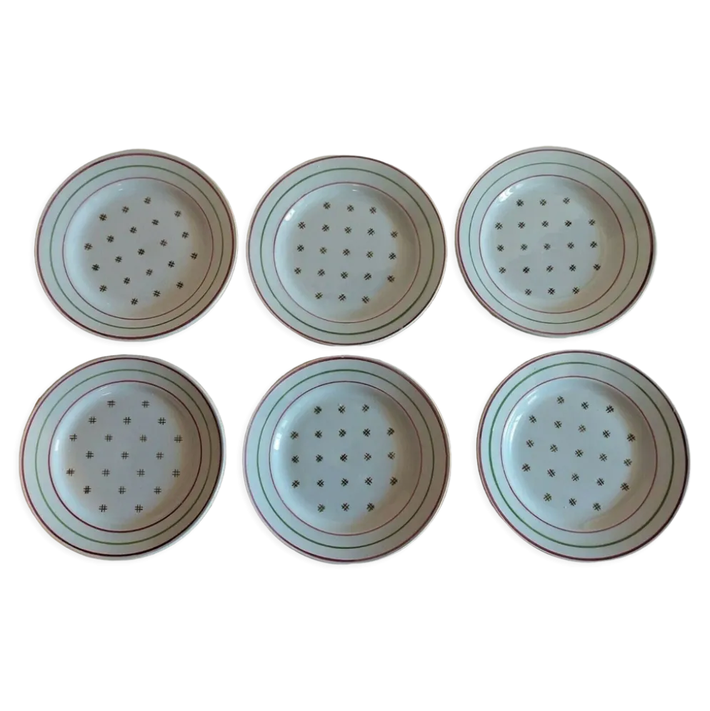 Série de six assiettes à dessert faïence Lunéville KG