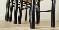 Série de 3 tables gigognes vintage en verre fumé et métal noir – années 70