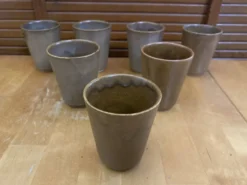 Série De 7 Tasses Gobelets DIGOIN Grès Beige Made In France Vintage #E