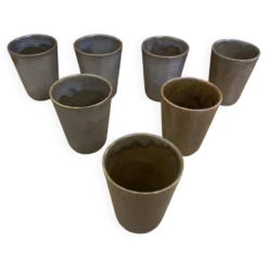 Série De 7 Tasses Gobelets DIGOIN Grès Beige Made In France Vintage #E