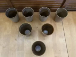 Série De 7 Tasses Gobelets DIGOIN Grès Beige Made In France Vintage #E