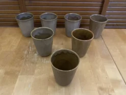 Série De 7 Tasses Gobelets DIGOIN Grès Beige Made In France Vintage #E