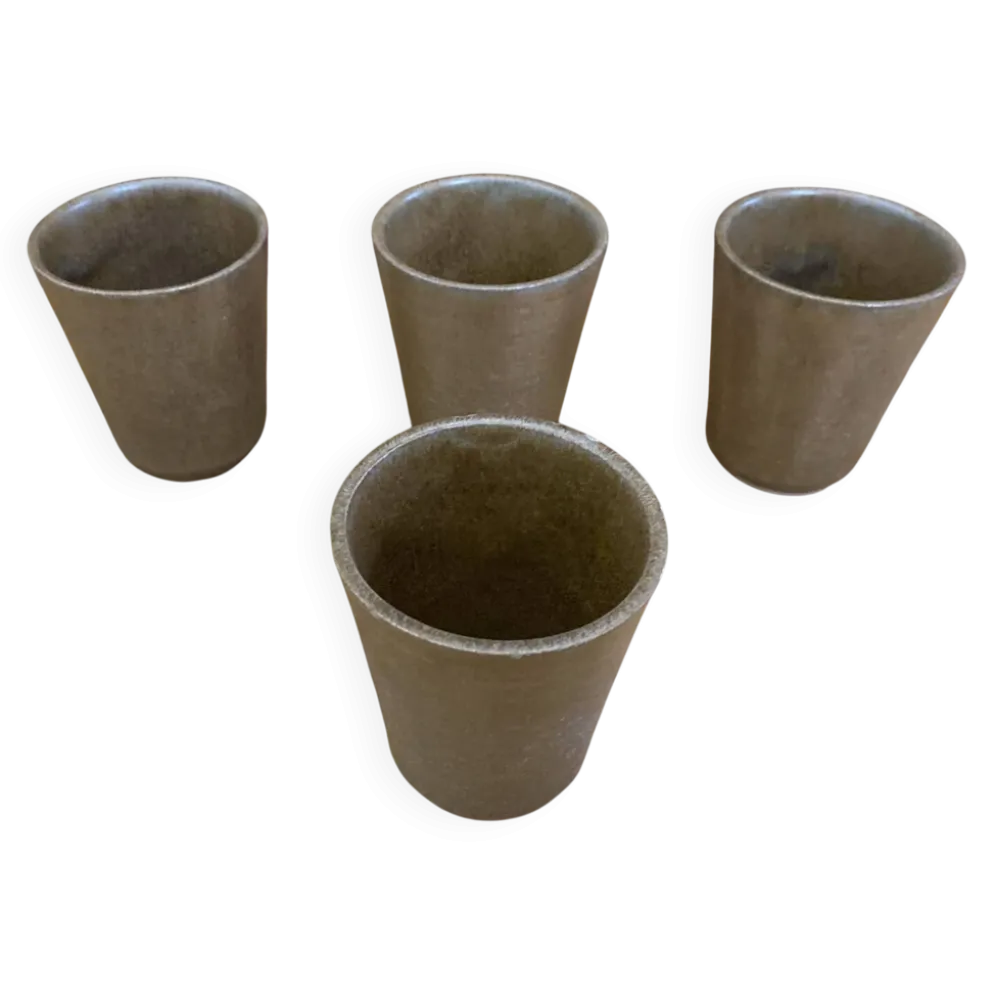 Série de 4 tasses gobelets digoin grès beige made in france vintage #e