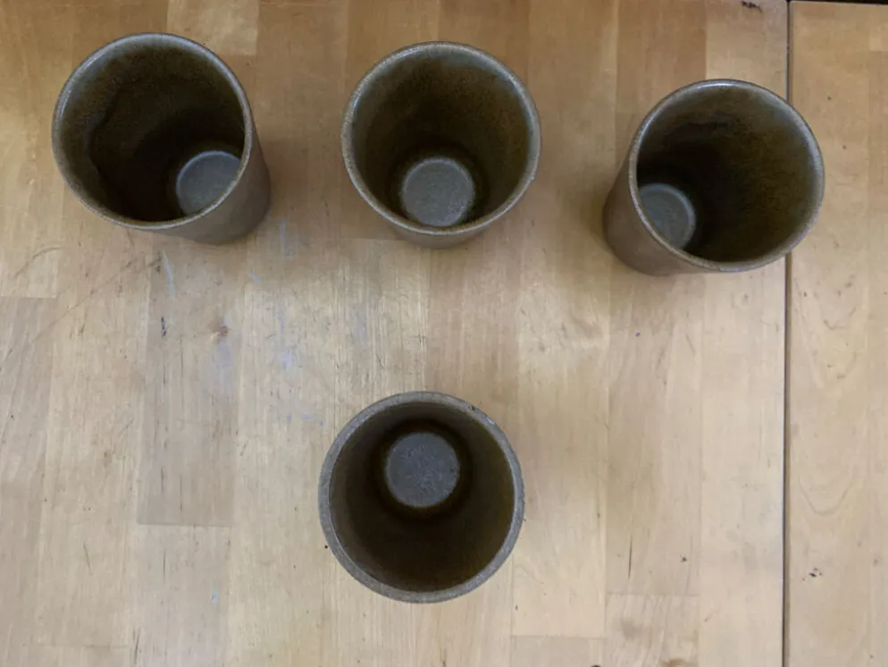 Série de 4 tasses gobelets digoin grès beige made in france vintage #e
