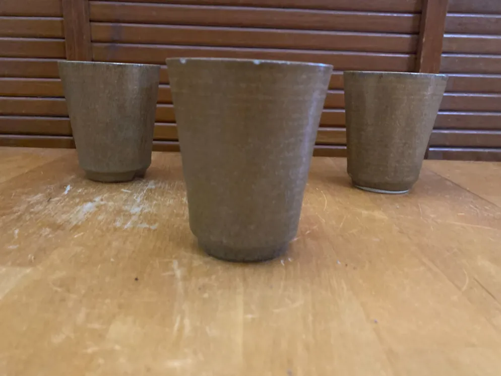 Série de 4 tasses gobelets digoin grès beige made in france vintage #e