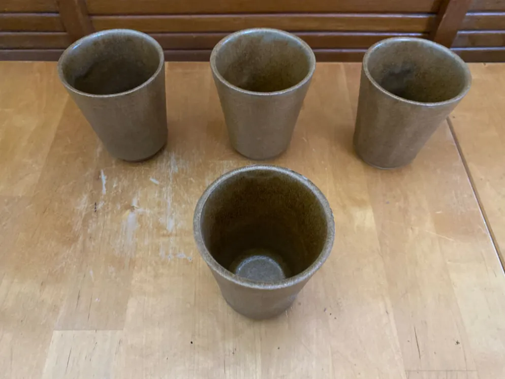 Série de 4 tasses gobelets digoin grès beige made in france vintage #e