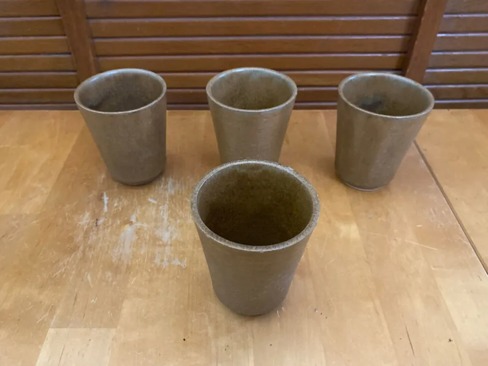 Série de 4 tasses gobelets digoin grès beige made in france vintage #e