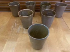 Série De 7 Tasses Gobelets DIGOIN Grès Beige Made In France Vintage #E