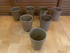 Série De 7 Tasses Gobelets DIGOIN Grès Beige Made In France Vintage #E