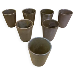 Série De 7 Tasses Gobelets DIGOIN Grès Beige Made In France Vintage #E