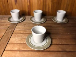 Série de 4 tasses longchamp céramique gris brun décor fleur france vintage #a511