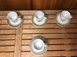 Série de 4 tasses longchamp céramique gris brun décor fleur france vintage #a511