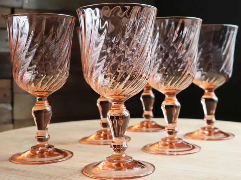 Série de 6 verres à pied Rosaline en verre rose torsadé – Arcoroc France