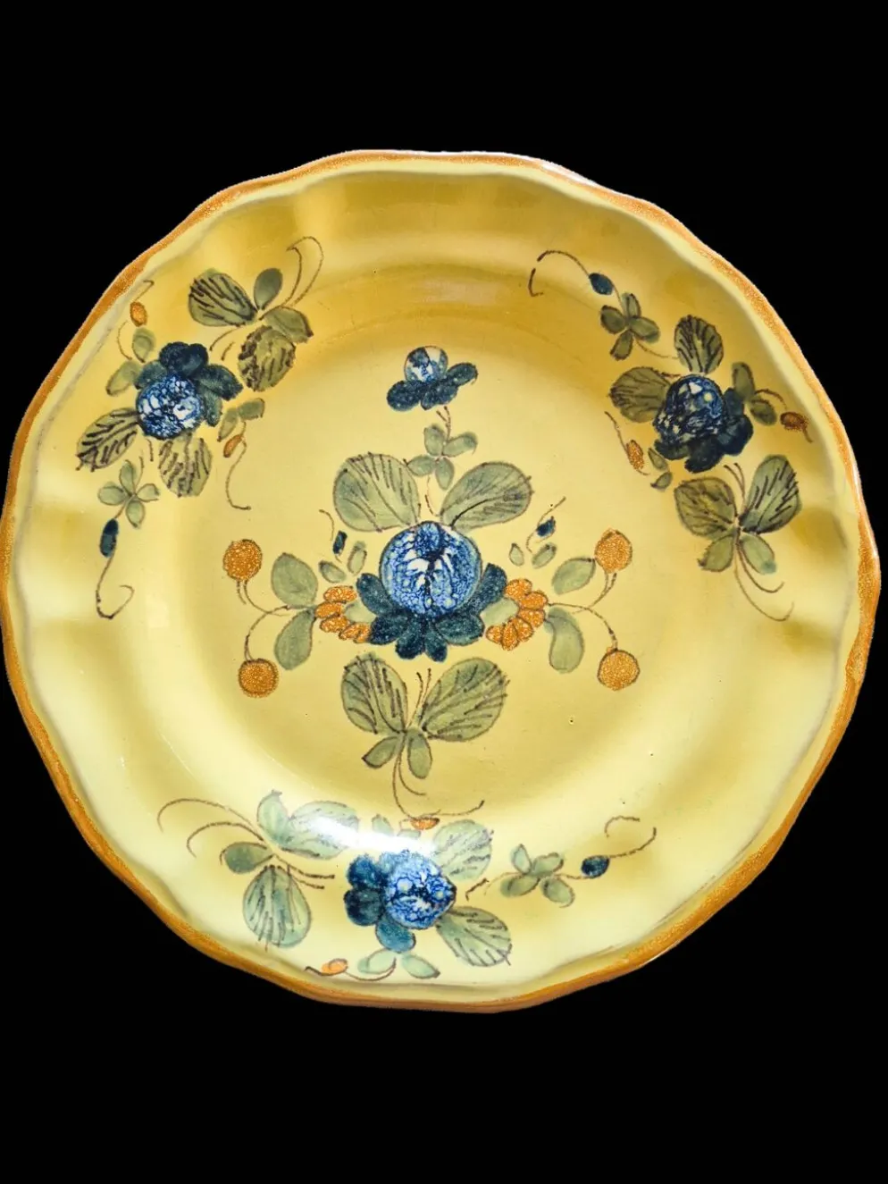 Série 10 grandes assiettes plates vintage Martres-Tolosane Décor Rose bleue
