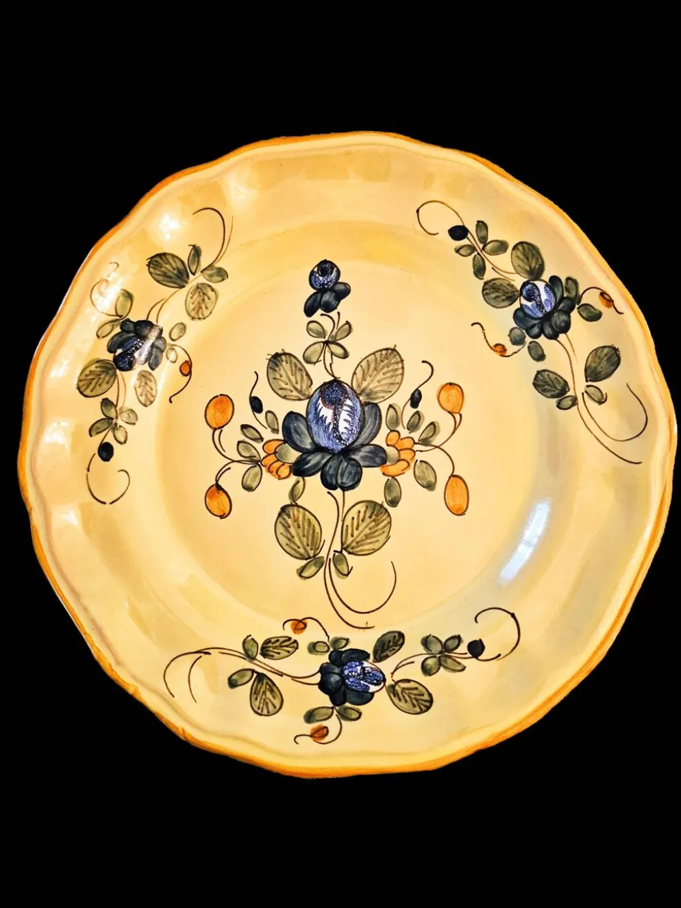 Série 10 grandes assiettes plates vintage Martres-Tolosane Décor Rose bleue