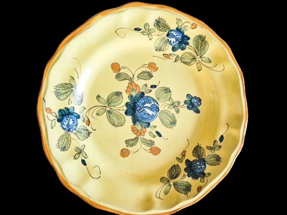 Série 10 grandes assiettes plates vintage Martres-Tolosane Décor Rose bleue