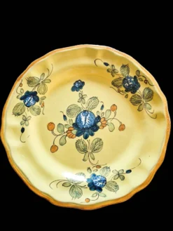 Série 10 grandes assiettes plates vintage Martres-Tolosane Décor Rose bleue