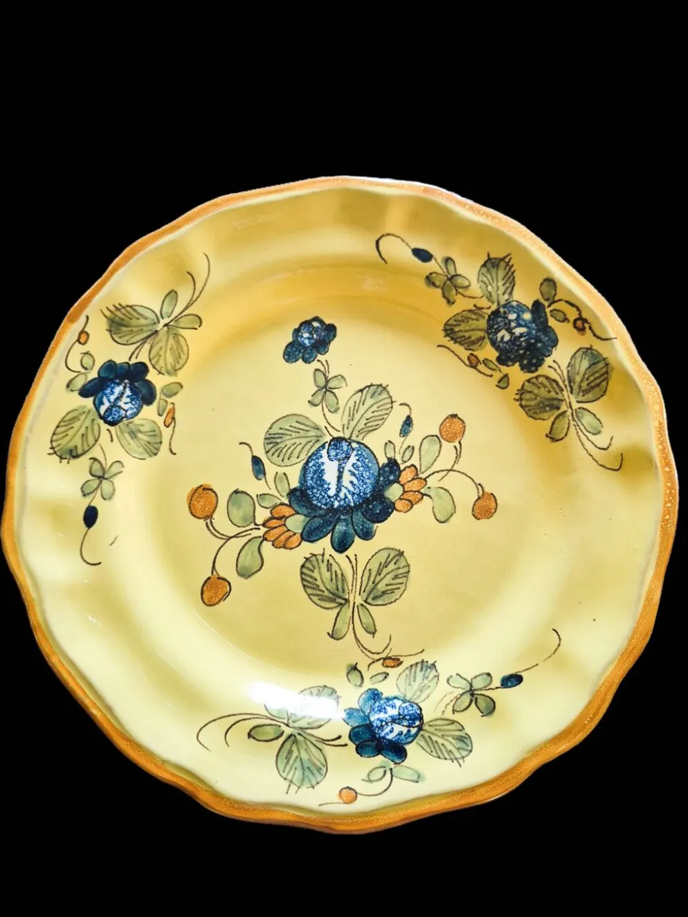 Série 10 grandes assiettes plates vintage Martres-Tolosane Décor Rose bleue
