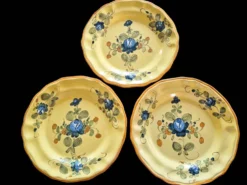 Série 10 grandes assiettes plates vintage Martres-Tolosane Décor Rose bleue