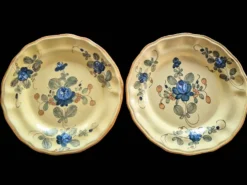 Série 10 grandes assiettes plates vintage Martres-Tolosane Décor Rose bleue