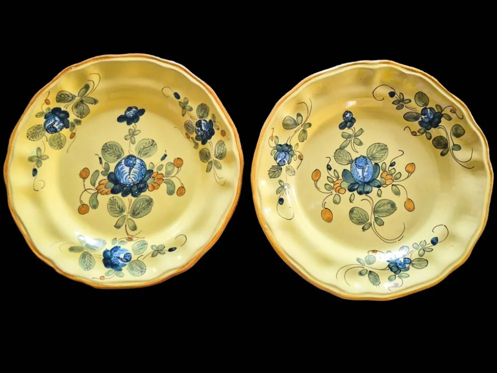 Série 10 grandes assiettes plates vintage Martres-Tolosane Décor Rose bleue