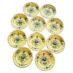 Série 10 grandes assiettes plates vintage Martres-Tolosane Décor Rose bleue