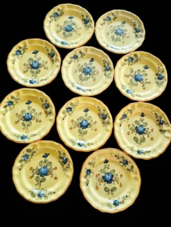Série 10 grandes assiettes plates vintage Martres-Tolosane Décor Rose bleue