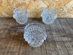 Série 3 Salerons Anciens Service Condiments Verre Moulé Vintage #D979