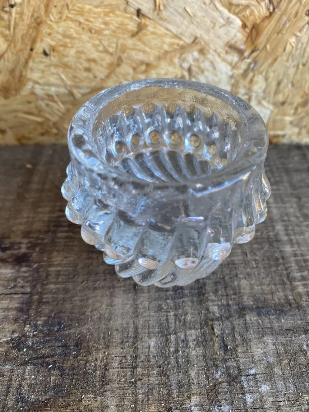 Série 3 Salerons Anciens Service Condiments Verre Moulé Vintage #D979