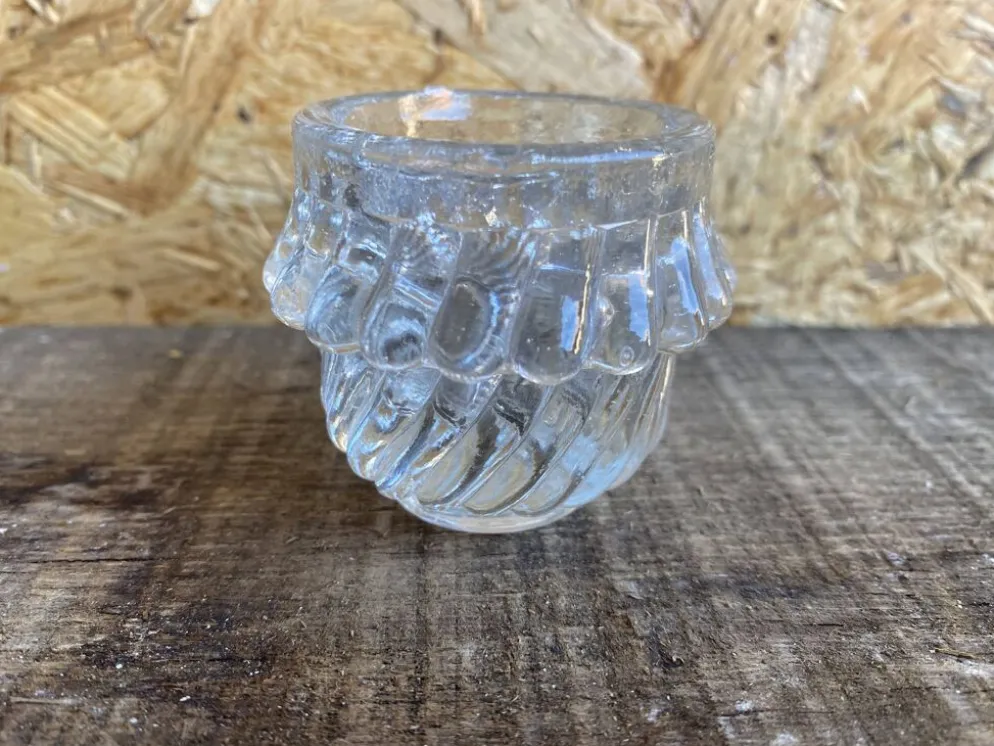 Série 3 Salerons Anciens Service Condiments Verre Moulé Vintage #D979