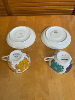 Série 5 tasses Pillivuyt en porcelaine décor Locarno + Interlaken France