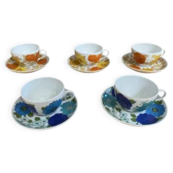 Série 5 tasses Pillivuyt en porcelaine décor Locarno + Interlaken France