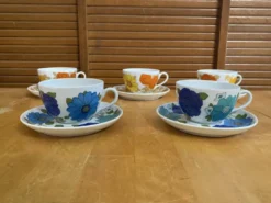 Série 5 tasses Pillivuyt en porcelaine décor Locarno + Interlaken France