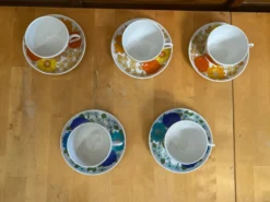 Série 5 tasses Pillivuyt en porcelaine décor Locarno + Interlaken France