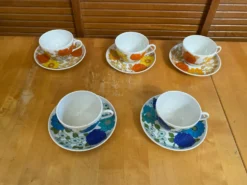 Série 5 tasses Pillivuyt en porcelaine décor Locarno + Interlaken France